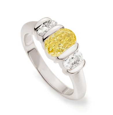 Fancy intense natural yellow diamond ridge ring Yellow diamond